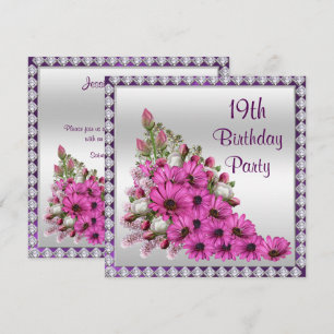 Beautiful Lilac Bouquet & Diamonds 19. Geburtstag Einladung