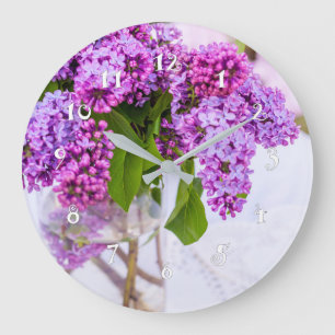Beautiful lilac in the vase, wall clock große wanduhr