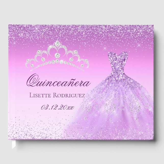Beautiful Lilac Lila Custom Quinceanera Gästebuch (Vorderseite)