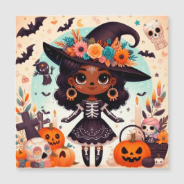 Beautiful little witch halloween party magnetkarte