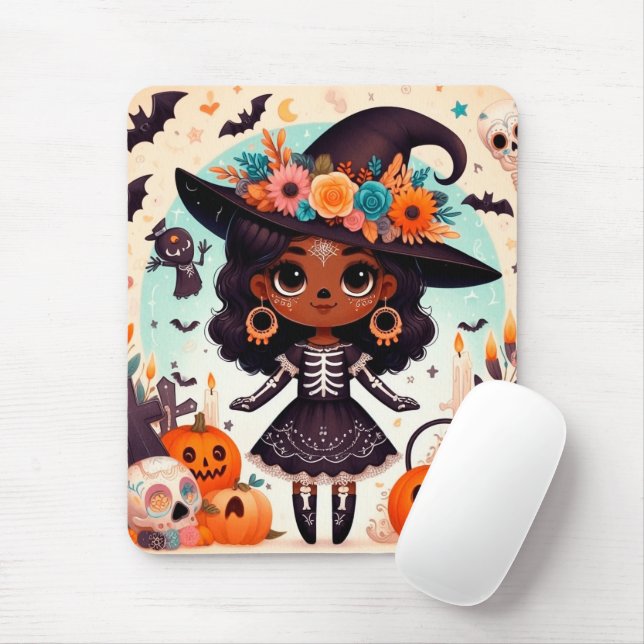 Beautiful little witch halloween party mousepad (Mit Mouse)