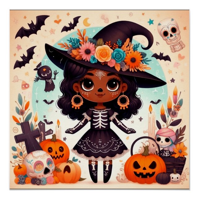 Beautiful little witch halloween party poster (Vorderseite)