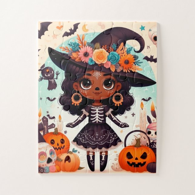 Beautiful little witch halloween party puzzle (Vertikal)
