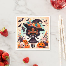 Beautiful little witch halloween party serviette
