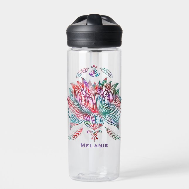 Beautiful Lotus Blume Boho Kunst Personalisiert Trinkflasche (Vorderseite)