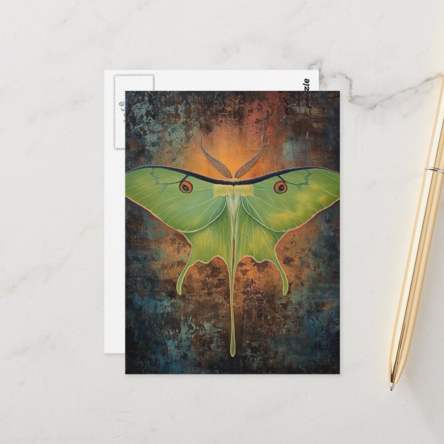 Beautiful Luna Moth Painting Postkarte (Vorderseite/Rückseite Beispiel)