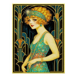 Beautiful Magical Art Deco Style Vintage Flapper Poster