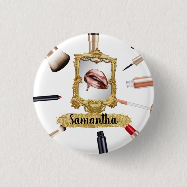 Beautiful Makeup Beauty Eleganter Chic Custom Button (Vorderseite)