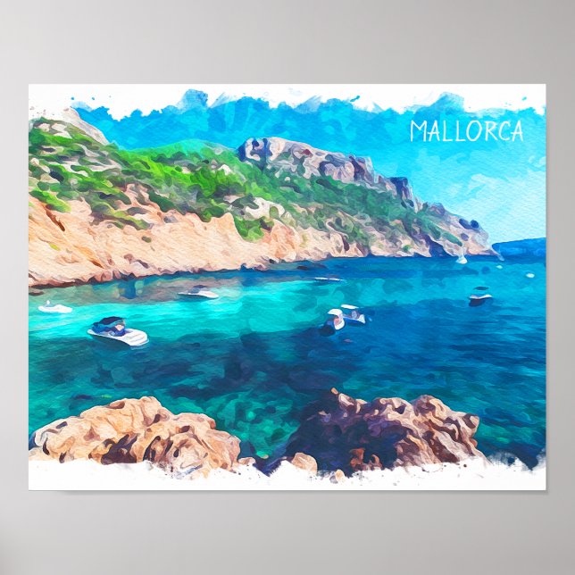 Beautiful Mallorca Watercolor Spanien Poster (Vorne)