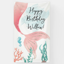 Beautiful Mermaid Girl Birthday Vinyl Banner