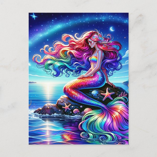 Beautiful Mermaid Sea Nymph Rainbow Postkarte (Vorderseite)