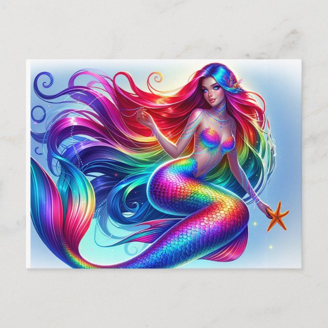Beautiful Mermaid Sea Nymph Rainbow Postkarte (Vorderseite)