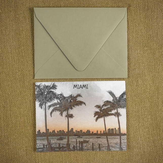 Beautiful Miami Florida Vintag Skyline Postkarte (miami florida palm trees panorama view postcard)