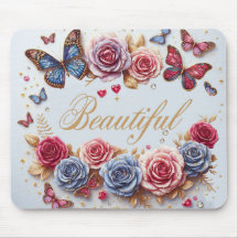 "Beautiful" mit Schmetterlingen und Rose