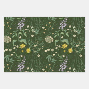 Beautiful Mixed Pastell Wildblumen Green Geschenkpapier Set