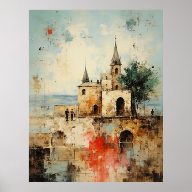 Beautiful Modern Abstract  old small town painting Poster (Vorne)