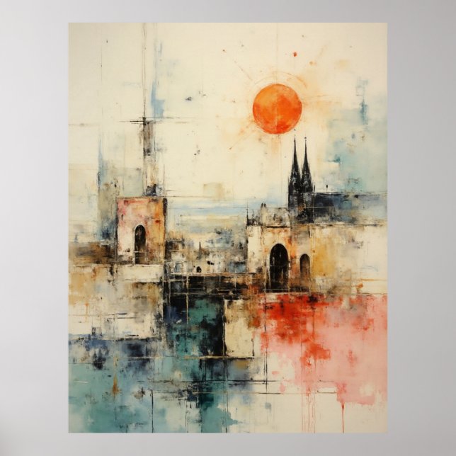 Beautiful Modern Abstract  old small town painting Poster (Vorne)