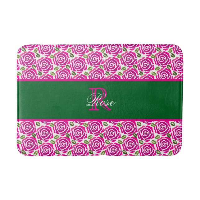 Beautiful Modern Hot Pink Magenta Roses Monogram  Badematte (Vorderseite)