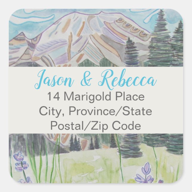 Beautiful Mountain Scene Address Label (20) Quadratischer Aufkleber (Vorderseite)