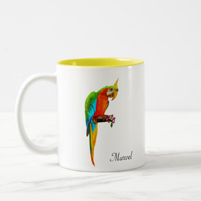 Beautiful Multicolored Macaw Bird Zweifarbige Tasse (Links)