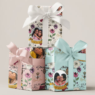 Beautiful Mütter Day Queen Bee, Blume & Foto Geschenkpapier Set