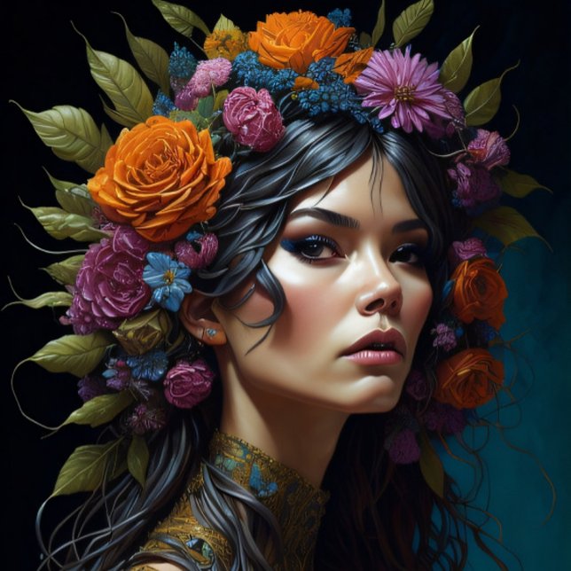 Beautiful mysterious black haired flower woman seidenpapier (Von Creator hochgeladen)