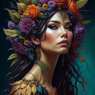 Beautiful mysterious black haired flower woman v2 seidenpapier
