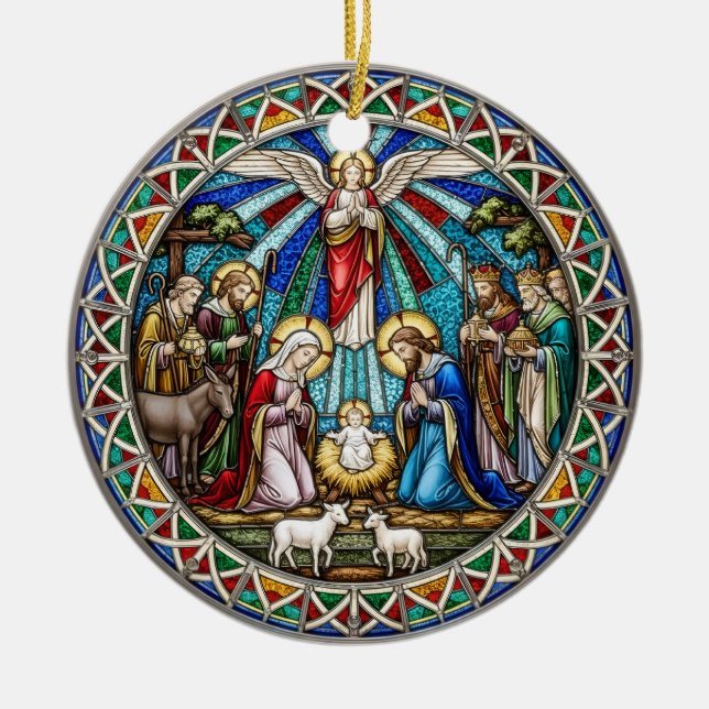 Beautiful Nativity Scene Holy Family Angel Keramik Ornament (Vorne)