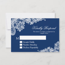Beautiful Navy Blue Lace Wedding RSVP Antwort