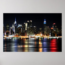 Beautiful New York Night Lights Reflecting River Poster