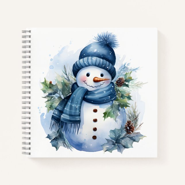 Beautiful Niedlich Xmas Snowman Tragen Blue Scarf Notizbuch (Vorderseite)