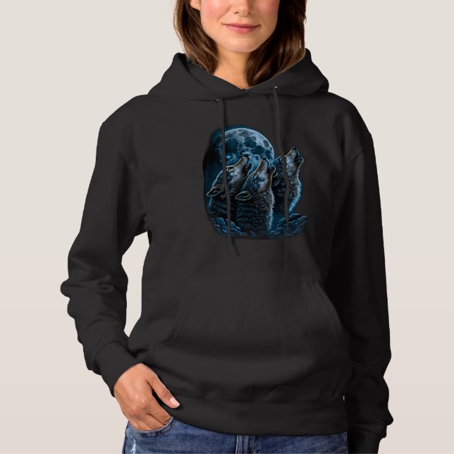 Beautiful Night Time Wolf Howling At Moon Hoodie (Vorderseite)