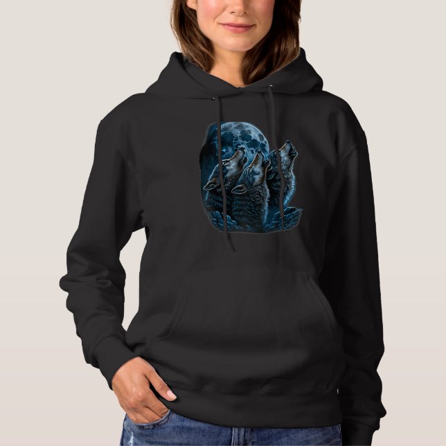 Beautiful Night Time Wolf Howling At Moon Raglan B Hoodie (Vorderseite)
