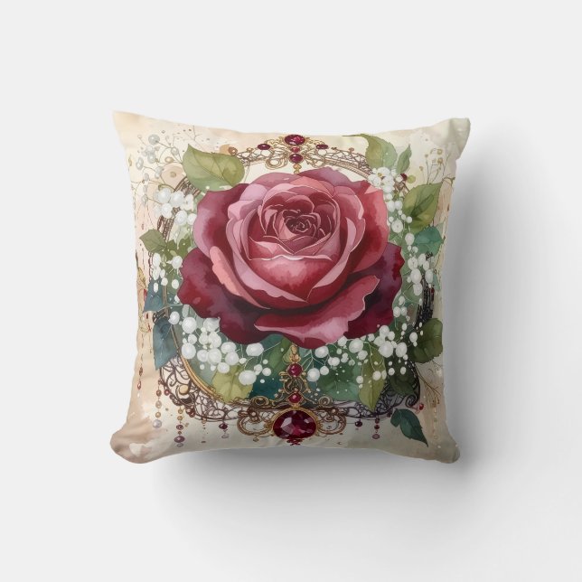 Beautiful Nostalgic Romantic Red Rose Victorian Kissen (Vorderseite)