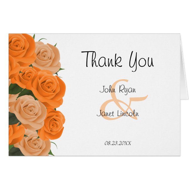 Beautiful Orange Roses on White Dots - Thank You (Vorderseite (Horizontal))