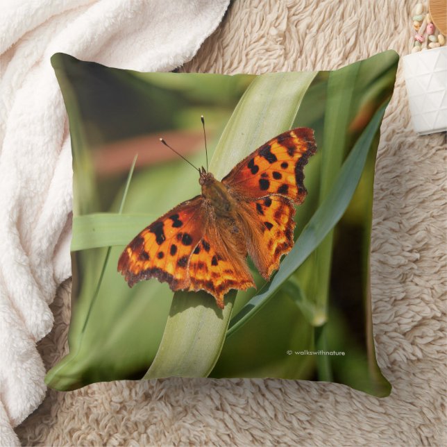 Beautiful Orange Satyr Comma Butterfly Kissen (Decke)