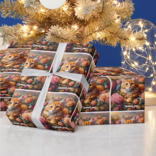 Beautiful Orange Tabby Cat und Blume Geschenkpapier