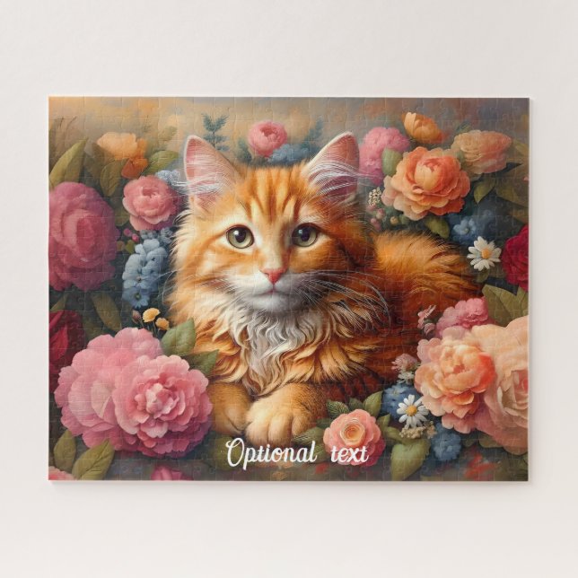 Beautiful Orange Tabby Cat und Blume Puzzle (Horizontal)