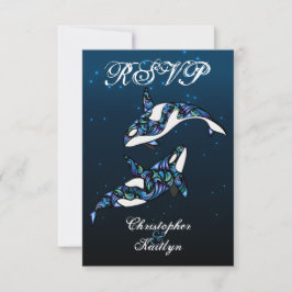 Beautiful Orca Whales Beach Wedding UAWG RSVP Karte
