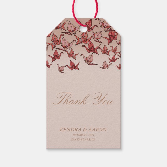 Beautiful Origami Paper Crane Red Vielen Dank Geschenkanhänger (Vorderseite)