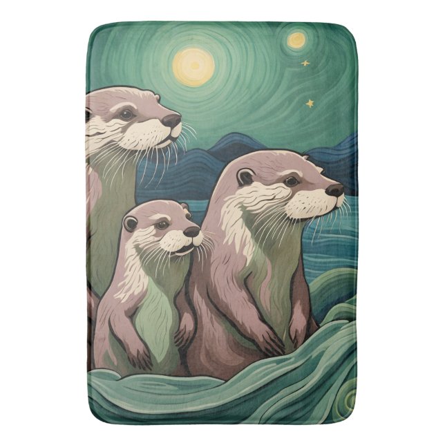Beautiful Otter Family Van Gogh Style Badematte (Vorderseite Vertikal)