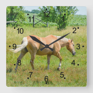 Beautiful Palomino Horse Countryside Quadratische Wanduhr