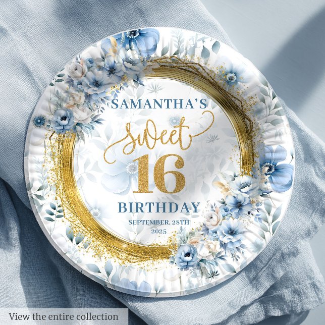 Beautiful Pastel Blue Sweet 16 Gold Glitzer Teller (Beautiful Pastel Blue Sweet 16 Gold Glitter Plates)