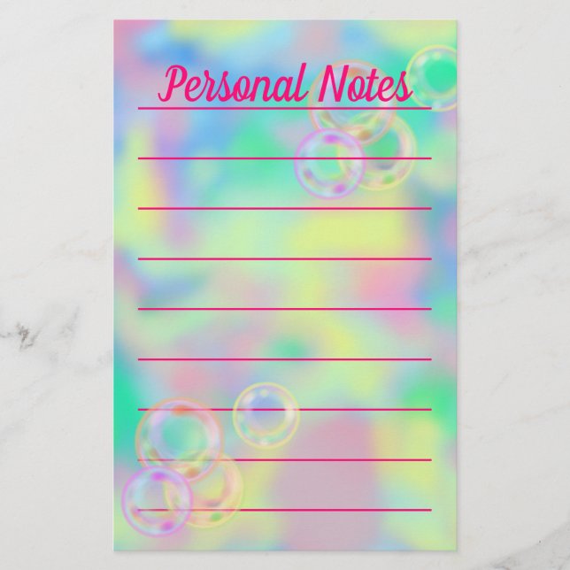 Beautiful Pastel Bubble Rainbow Office Hinweis Briefpapier (Vorderseite)