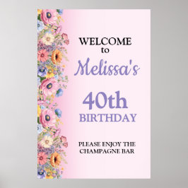 Beautiful Pastel Flowers Birthday Party Poster
