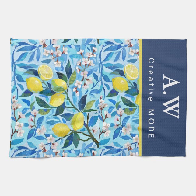 Beautiful Pattern of Vibrant Lemons Personalized Geschirrtuch (Horizontal)