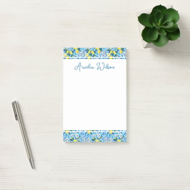 Beautiful Pattern of Vibrant Lemons Personalized Post-it Klebezettel (Büro)