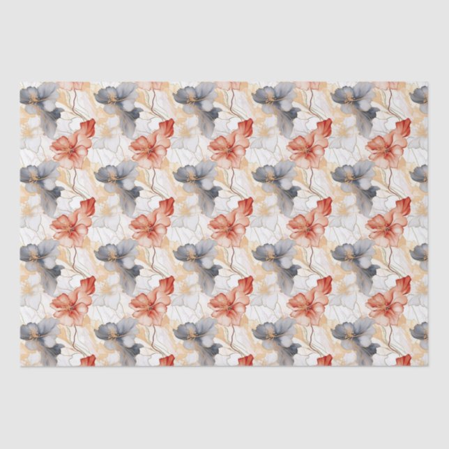 Beautiful Peach Blue Floral Seidenpapier (Vorderseite)