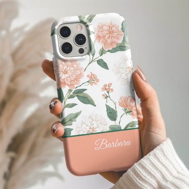Beautiful Peach Floral Personalized Name Case-Mate iPhone Hülle (Von Creator hochgeladen)