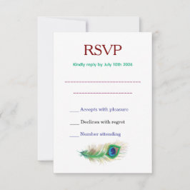 Beautiful Peacock Feather Wedding RSVP Karte